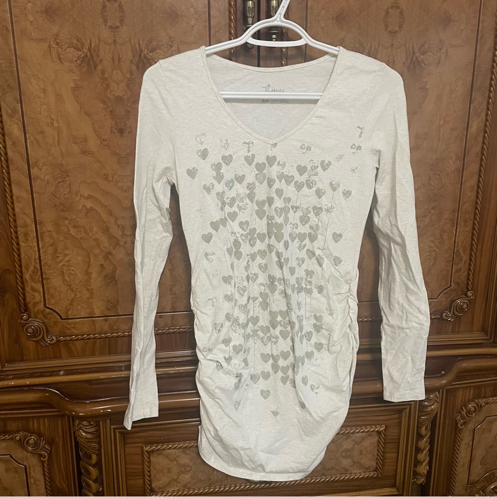 White Long Sleeve Heart Print Top
